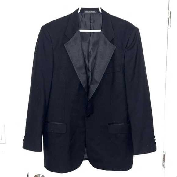 SOLD! FENZIA Wool Satin Detail Black Coat Jacket